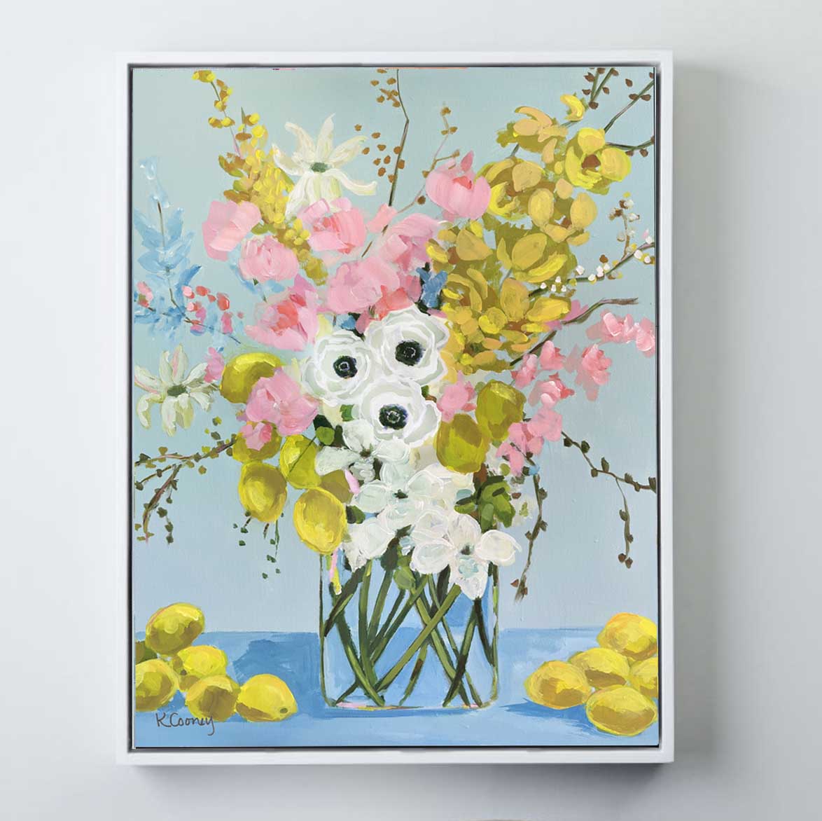 Kristin Cooney's floral paintings are colorful with pink, green, and blue, perfect for any interior design. Floral prints on many sizes for a gallery wall, wall art, flower painting, colorful art
