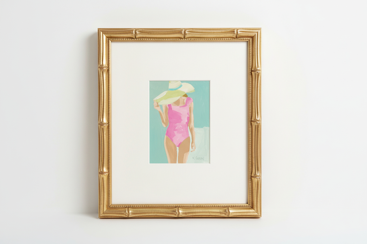 Bathing Beauty in Gold Bamboo Frame
