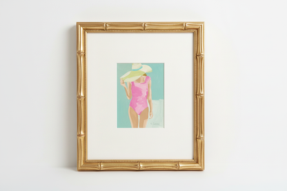 Bathing Beauty in Gold Bamboo Frame
