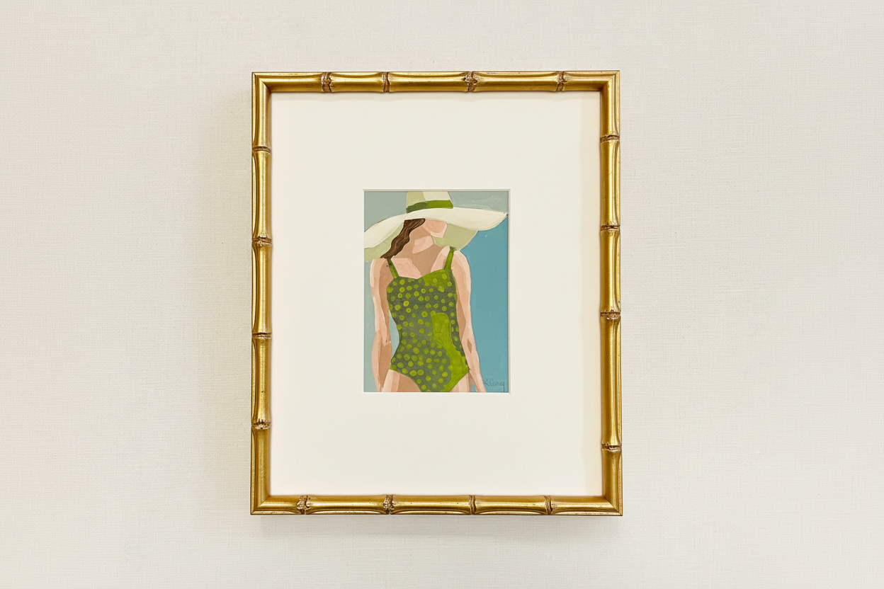 Bathing Beauty in Gold Bamboo Frame