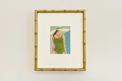 Bathing Beauty in Gold Bamboo Frame