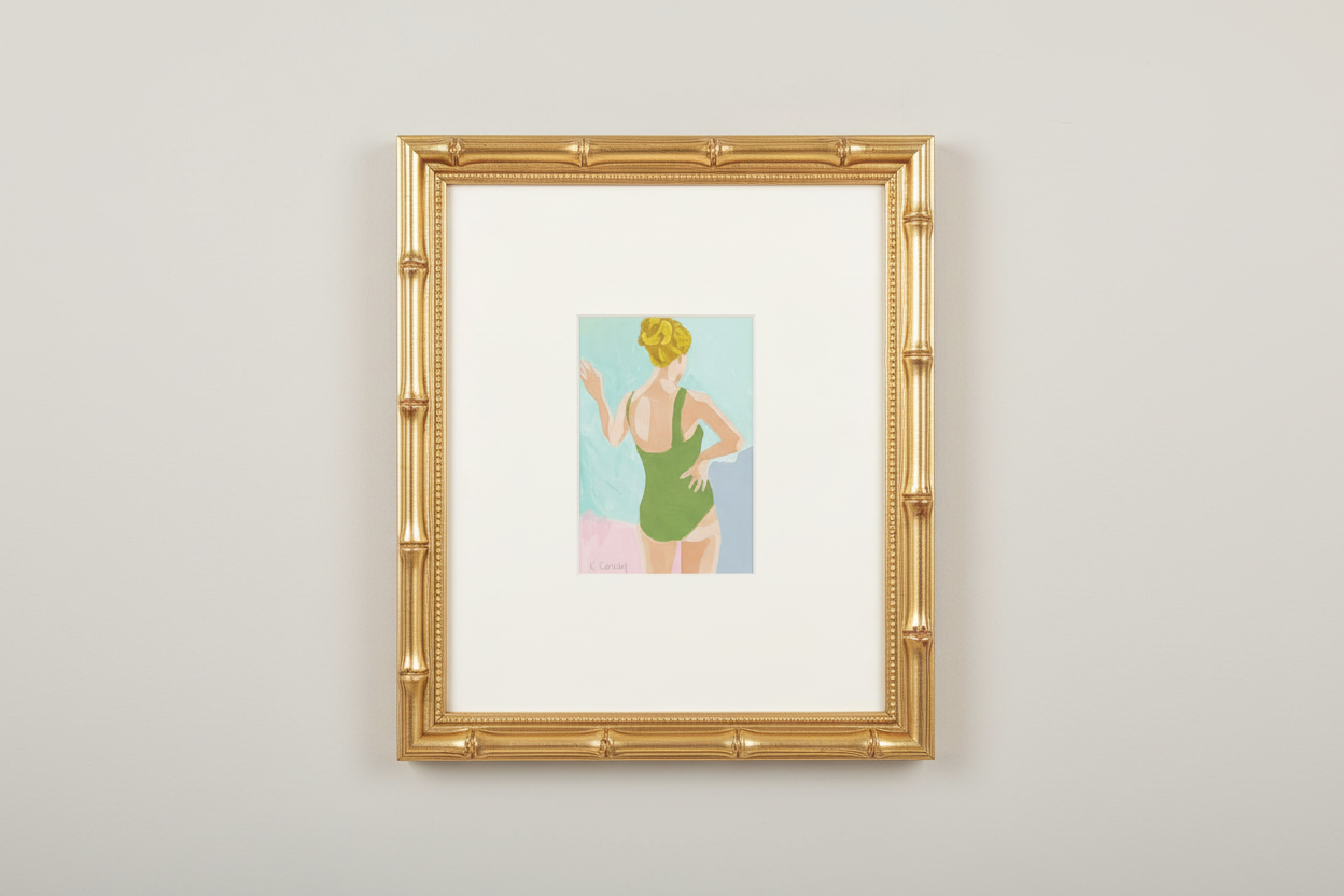 Bathing Beauty in Gold Bamboo Frame