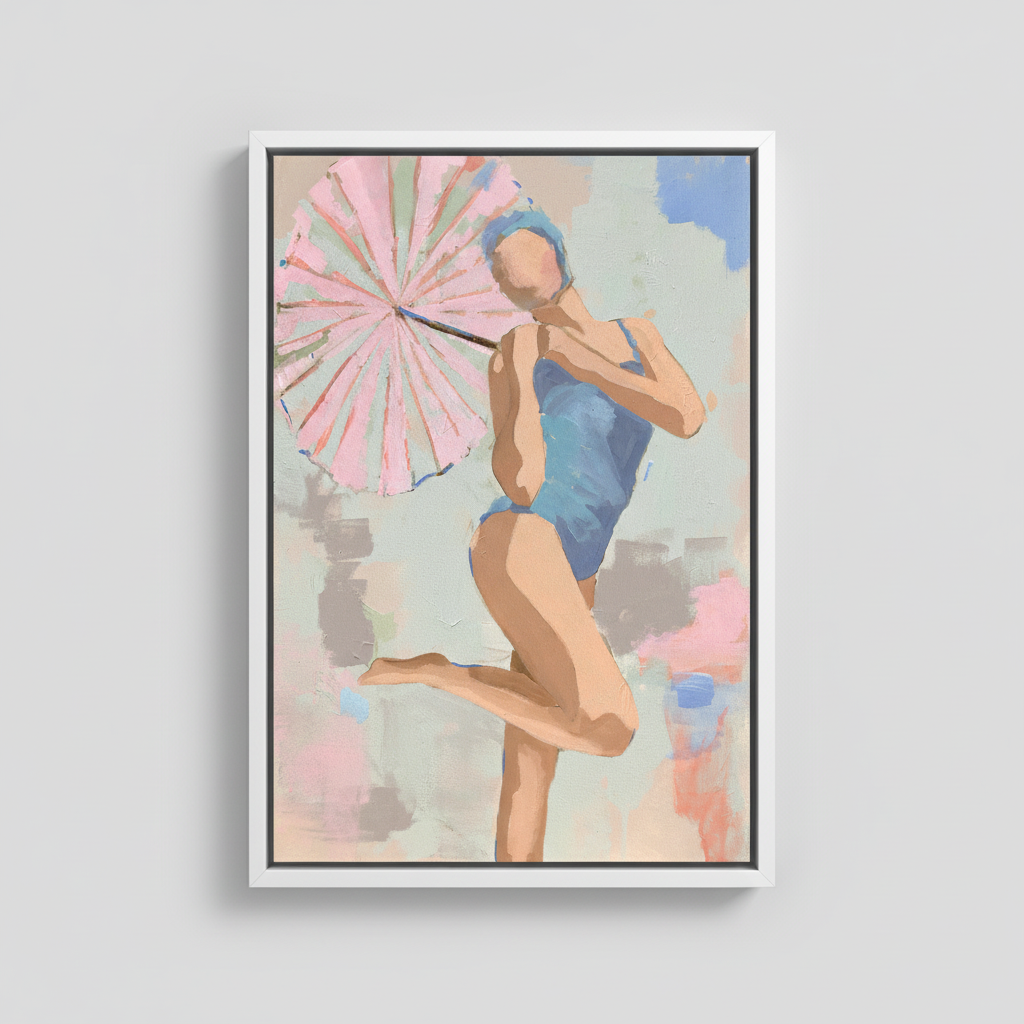 POOLSIDE PARASOL 1 Canvas in Thin White Float Frame - Straight View