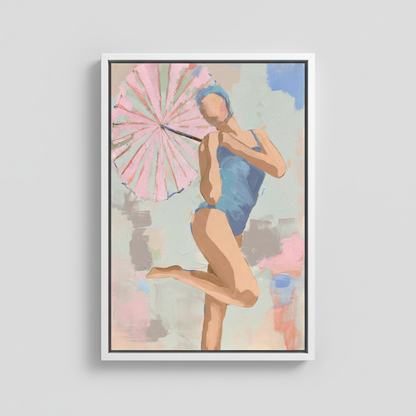 POOLSIDE PARASOL 1 Canvas in Thin White Float Frame - Straight View