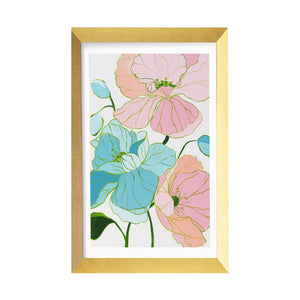 Kristin Cooney's floral art print set has the beauty of light pink, green, and blue flowers. The happy colors unite to make each piece in the FLORA SERIES a source of joy, palm beach decor, chinoiserie, decor, home, midcentury wallpaper patterns. Floral art, flowers, pink flowers, abstract flowers, nursery art