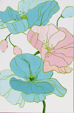 Load image into Gallery viewer, Kristin Cooney&#39;s floral art print set has the beauty of light pink, green, and blue flowers. The happy colors unite to make each piece in the FLORA SERIES a source of joy, palm beach decor, chinoiserie, decor, home, midcentury wallpaper patterns. Floral art, flowers, pink flowers, abstract flowers, nursery art
