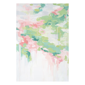 Kristin Cooney's pretty abstract art print set of Georgia Peach 1 and 2 has light and airy pink, peach, and greens with a sense of floral reflections on the surface of water. The white negative space encourages an air of lightness and calm. This pretty abstract art is elegant in any home decor, bedroom art.