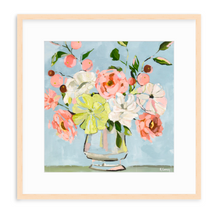 Load image into Gallery viewer, Floral Art Print by Kristin Cooney, pink, peach, blue.
