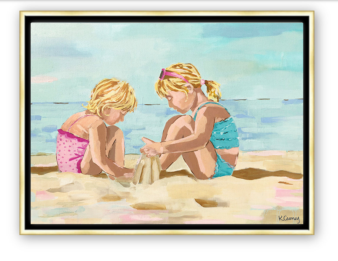Seaside Sisters Print - Two Girls Playing Beach Art | Kristin