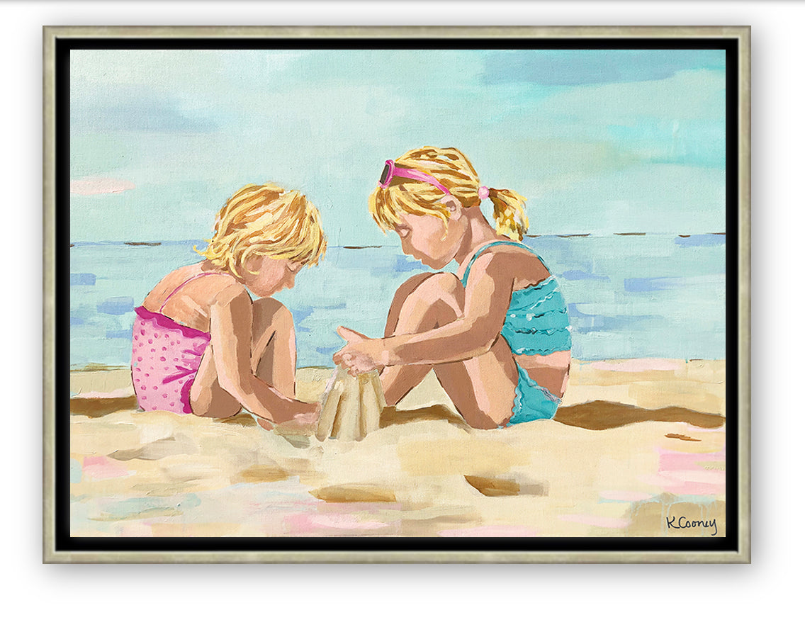 Seaside Sisters Print - Two Girls Playing Beach Art | Kristin